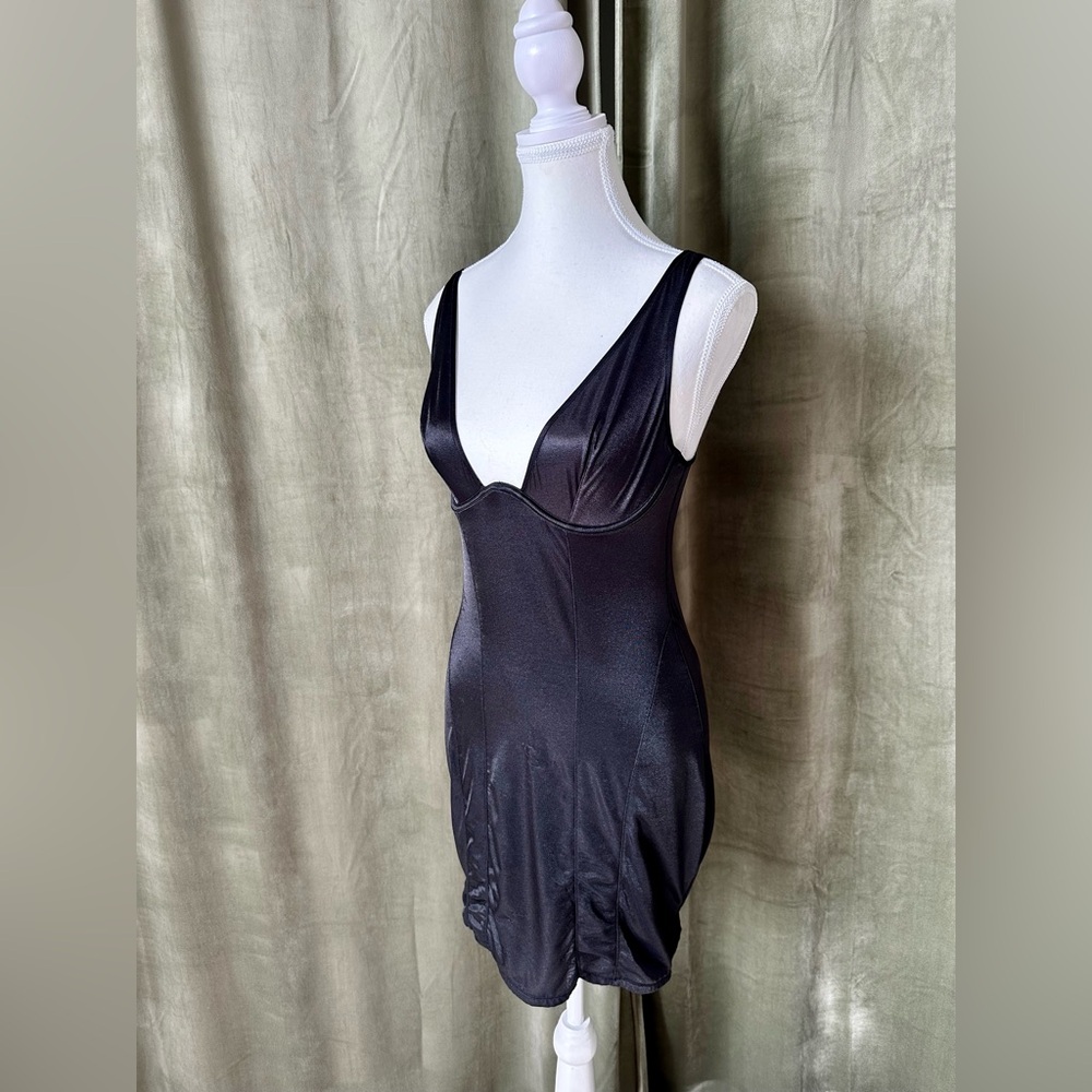 SKIMS black slip dress with underwire plunge neck